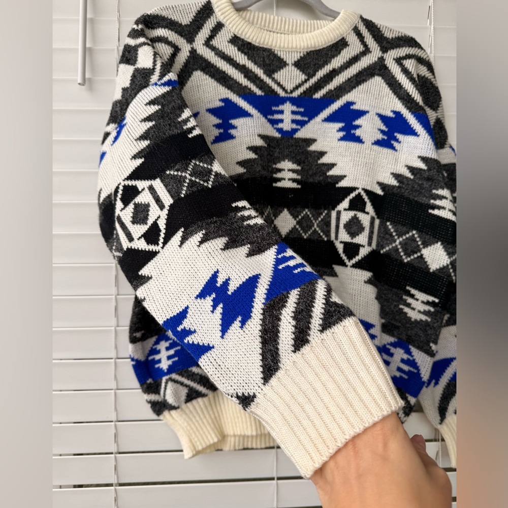 Vintage Aztec Geo Southwestern Geometric Acrylic Knit Sweater Nordic Native L View 6